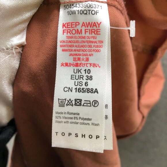 Topshop Apron Midi Dress Size 6 A-Line Halter Square Neck Clay Peach Minimalist - Picture 8 of 8